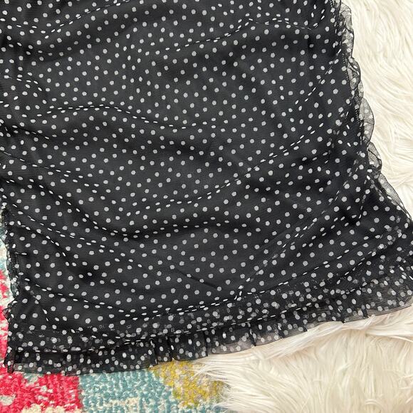 ASOS Black White Polka Dot Strapless Tank Top 8 Tulle Mesh Y2K Style - Picture 4 of 5